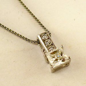 New Princess Cut Cubic Zirconias Silver DESIGNER Necklace